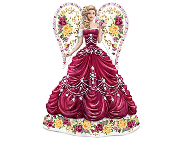 Sparkling Country Rose Angel Figurine With Swarovski Crystal