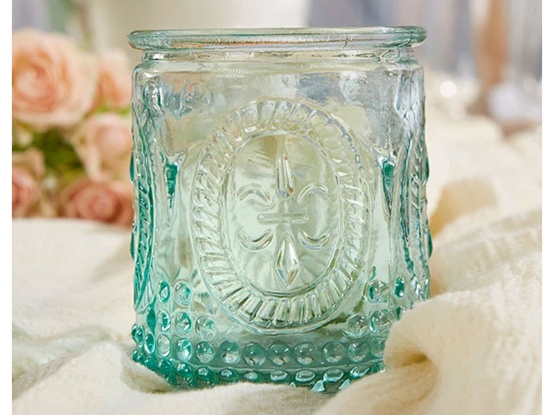 Vintage Blue Glass Tea Light Holder