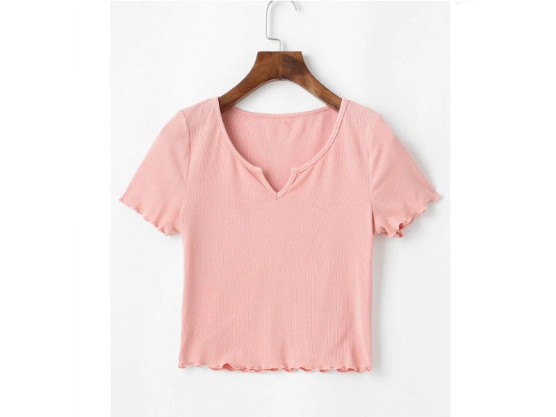 Women's Ribbed Lettuce Trim Cropped Tee
