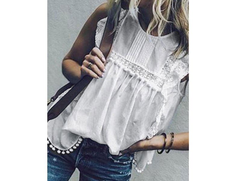 Women Summer Sleeveless Shirt Lace Tassel Casual Loose Tank Tops