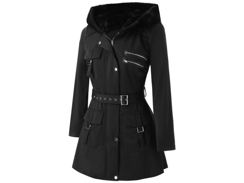 Plus Size Pockets Buckles Zippered Coat For Women