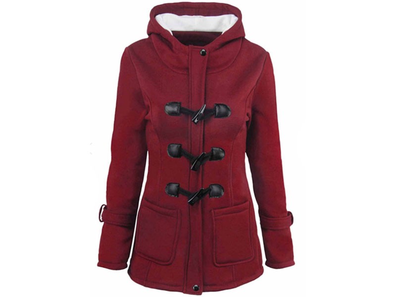 Women's Fleece Lining Hooded Horn Button Plus Size Jacket