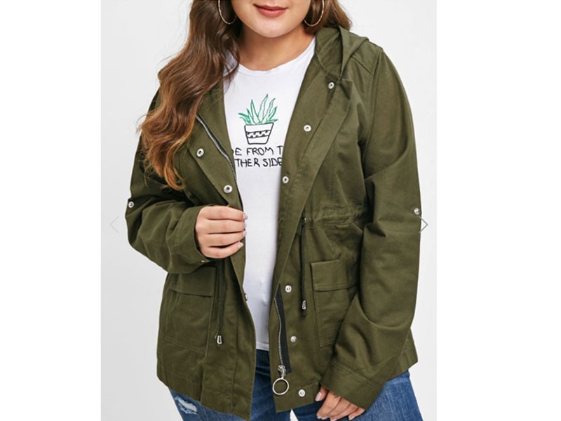Drawstring Waist Plus Size Front Pockets Jacket For Women