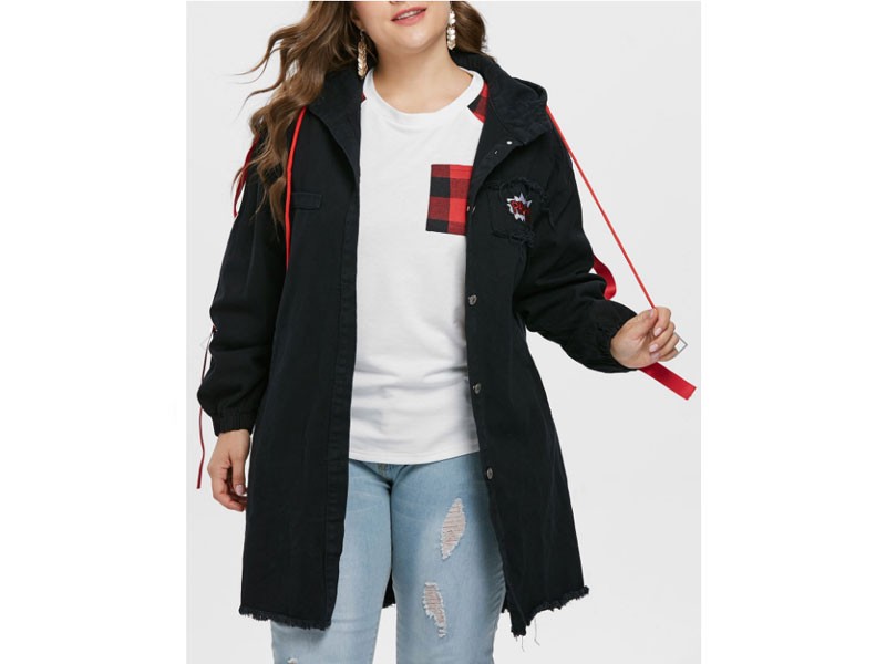 Women's Plus Size Buttoned Long Raw Hem Coat