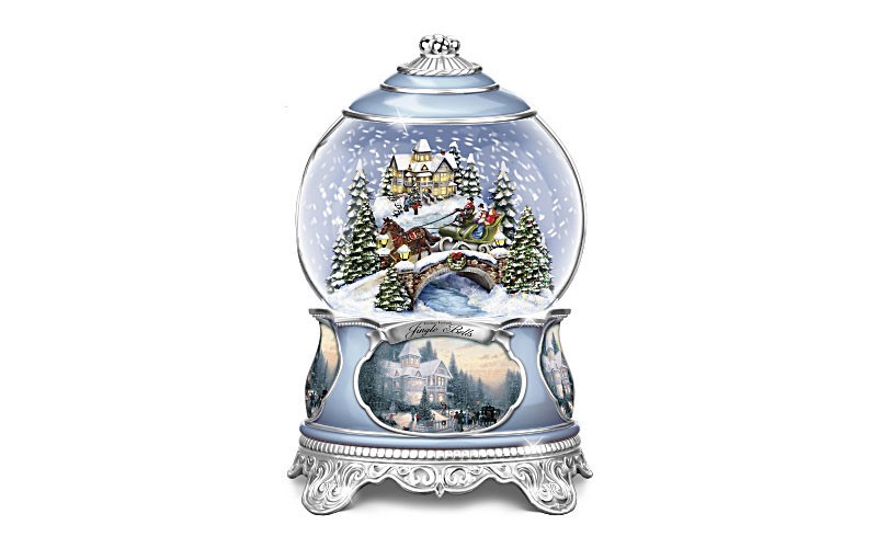 Illuminated Thomas Kinkade Snowglobe With Sculp