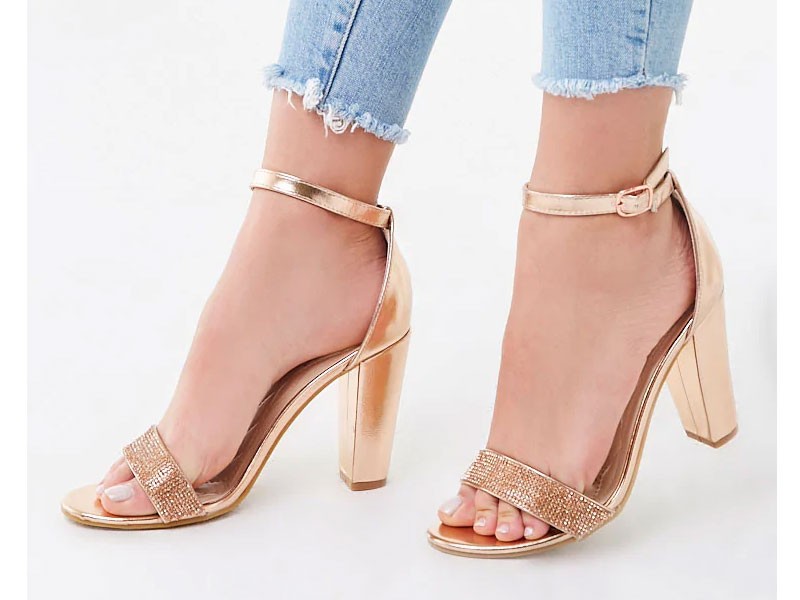 Women's Metallic Rhinestone Open-Toe Heels