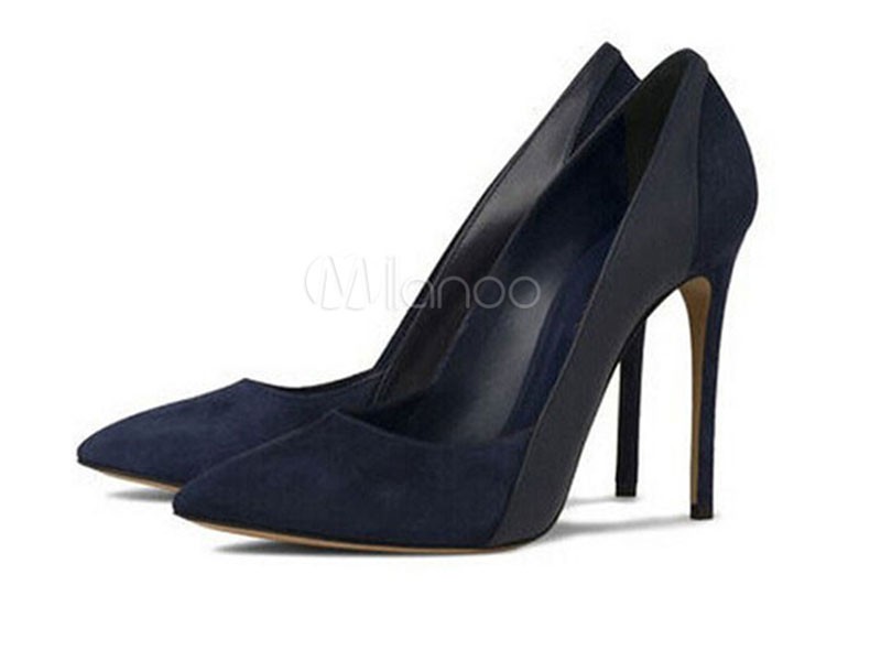 Women's High Heels Black Dress Shoes Suede Pointed Toe Slip On Pumps
