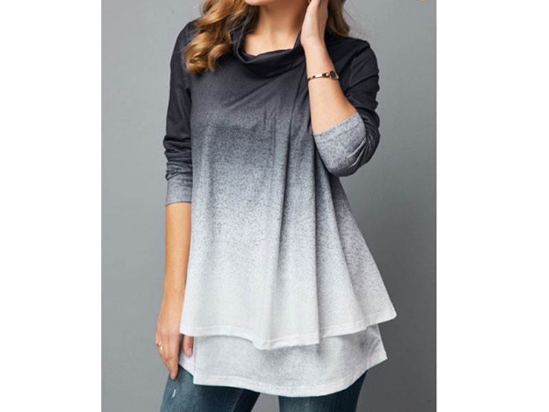 Layered Hem Cowl Neck Gradient Sweatshirt