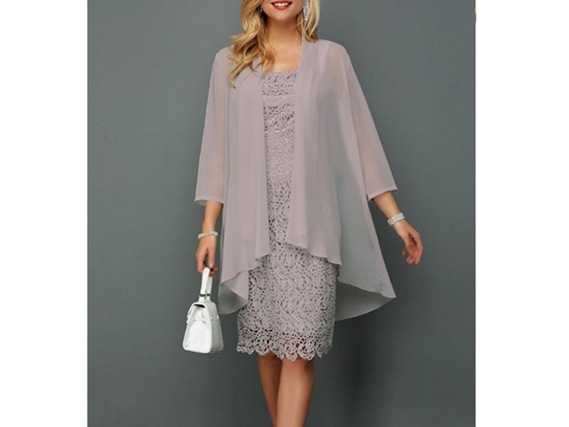 Women's Chiffon Cardigan and Sleeveless Lace Dress