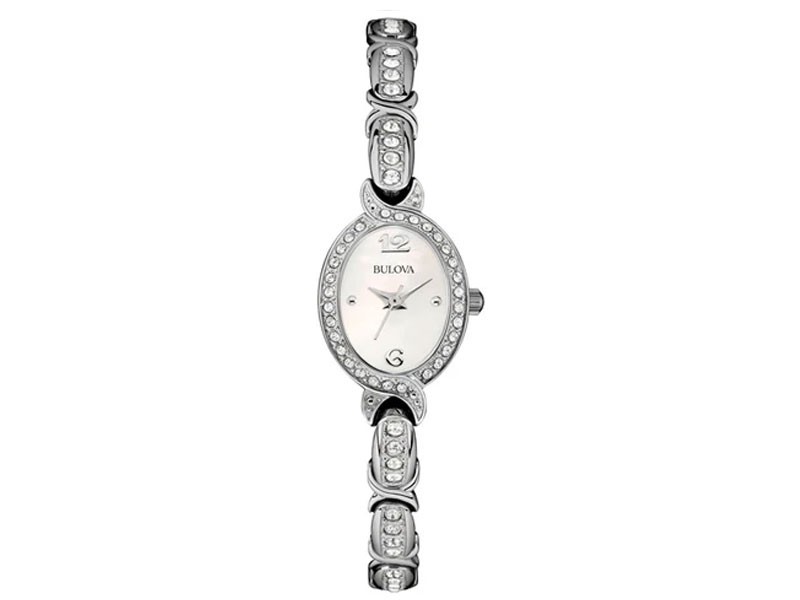 Bulova Ladies Petite Crystal Dress Watch Stainless Steel Mother Of Pearl