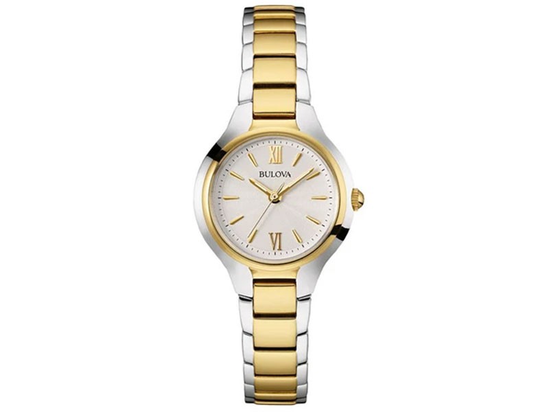 Bulova Ladies Watch Two-Tone Case And Bracelet Silver Sunray Dial