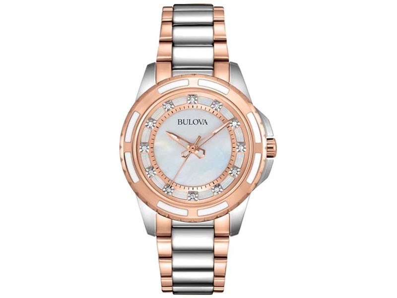 Bulova Diamond Ladies Watch Mother Of Pearl Stainless And Rose Gold Tone