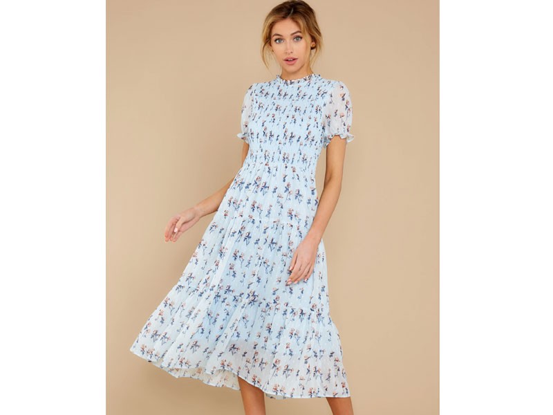 Count On You Light Blue Floral Print Midi Dress For Women
