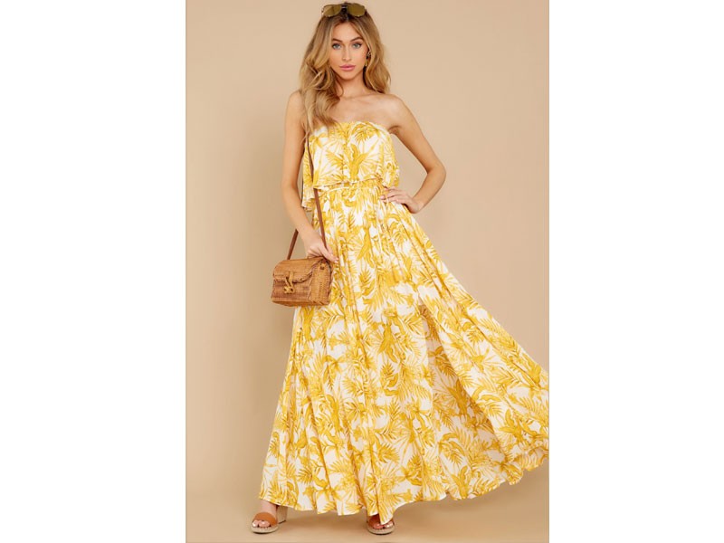 Women's Sweet Like You Yellow Print Strapless Maxi Dress