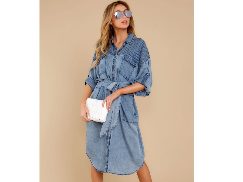 Women's Today Is The Day Acid Wash Chambray Midi Dress