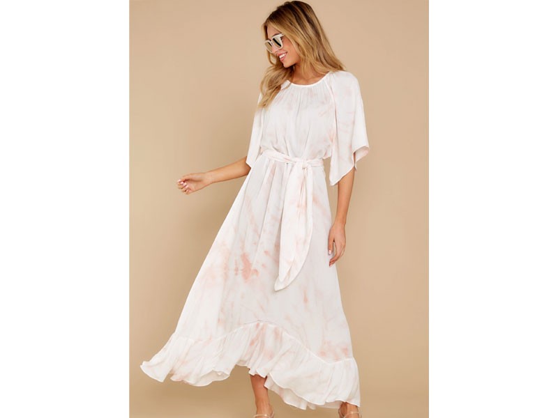 Women's First Love Feels White And Blush Tie Dye Maxi Dress