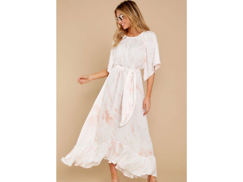 Women's First Love Feels White And Blush Tie Dye Maxi Dress