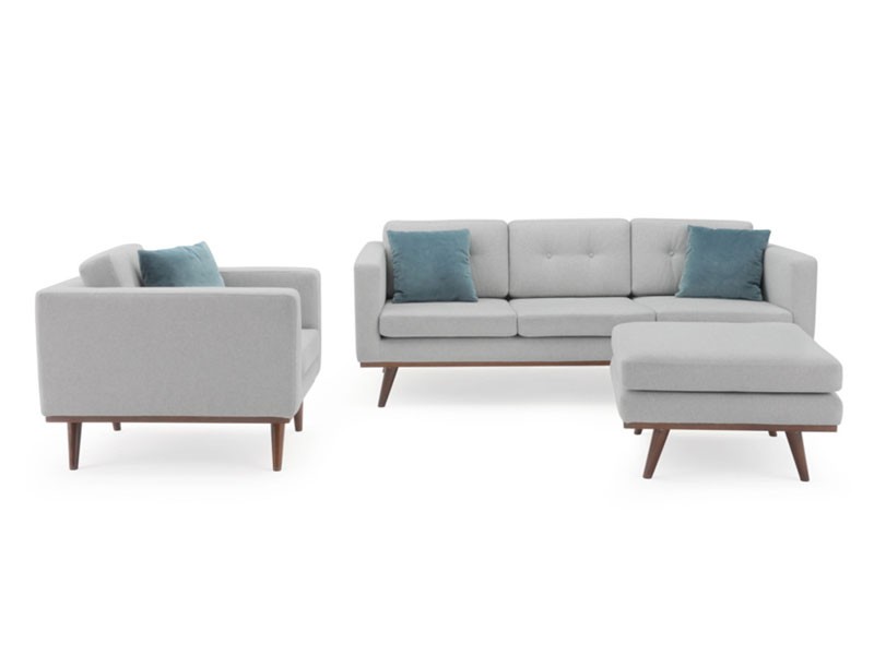 James Mid Century Modern 3 Piece Seating Set Light Gray