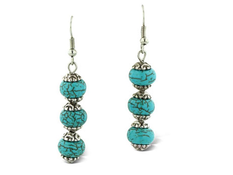 Trendy Three Stone Turquoise Drop Dangle Earrings