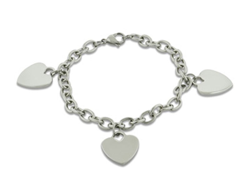 Ladies' Dangling Triple Heart Charm Bracelet In Stainless Steel