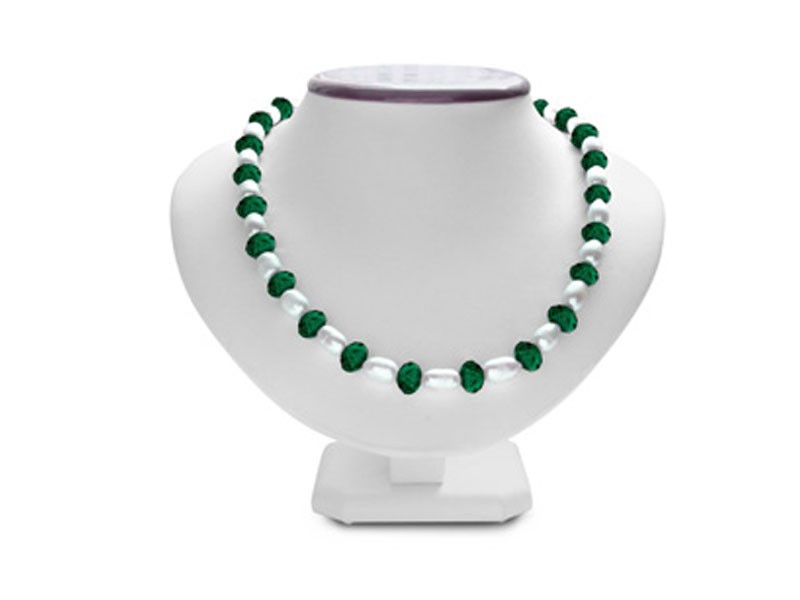 Fine Dark Green Crystal and Giant Seed Pearl Necklace