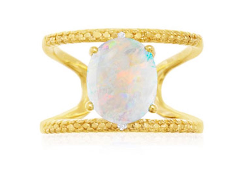 Carat Opal and Diamond Open Shank Ring In 14 Karat Yellow Gold