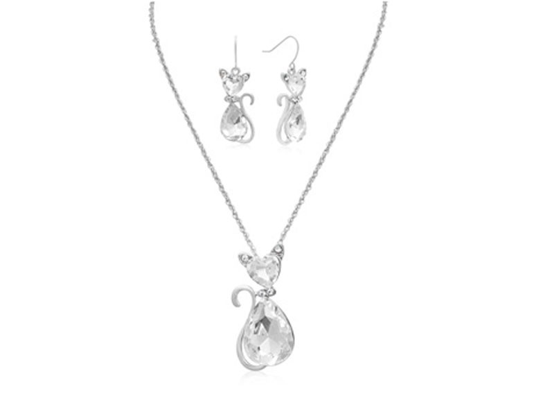Crystal Cat Necklace with Free Matching Earrings