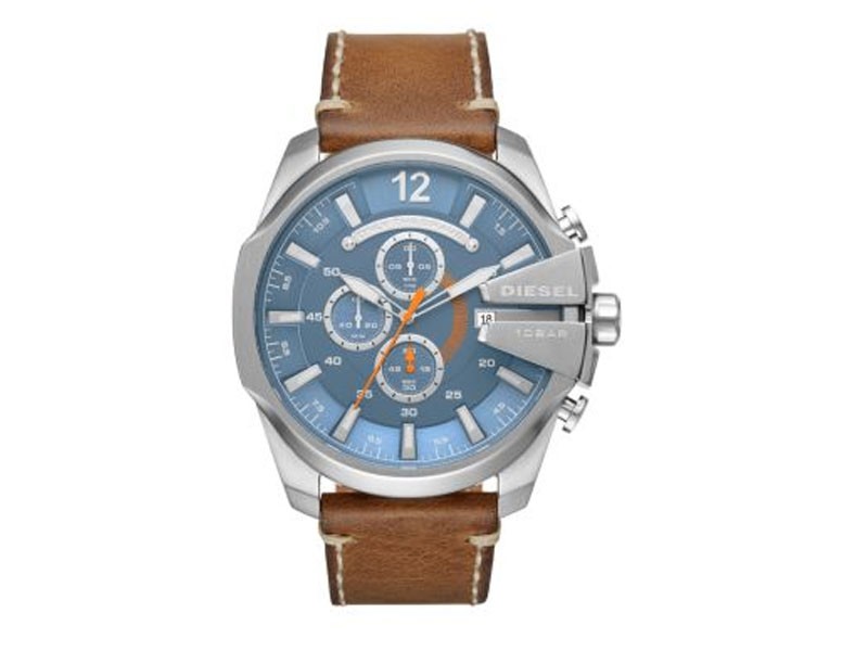 Diesel Men's Mega Chief Brown Leather Chronograph Watch
