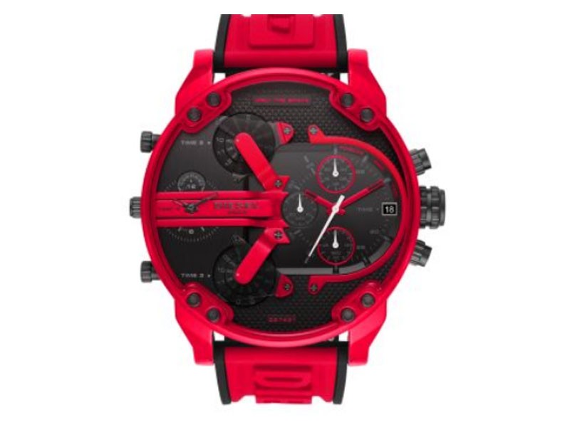 Men's Diesel Mr Daddy 2.0 Three Hand Red Silicone Watch