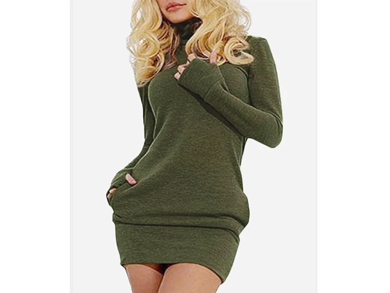 Women's Army Green Long Sleeves Dress