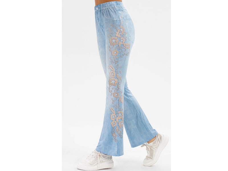 Women's Floral Print Faux Denim Palazzo Pants