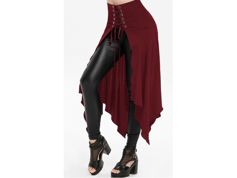 Women's High Waisted Lace-up Slit Front Asymmetric Skirt