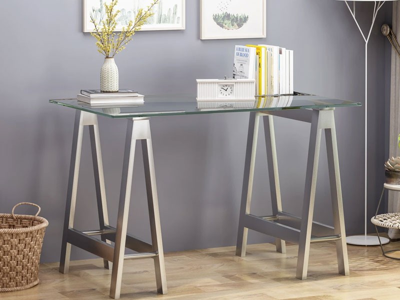 Alyssa Glam Desk with Tempered Glass Table Top and A-Frame Legs