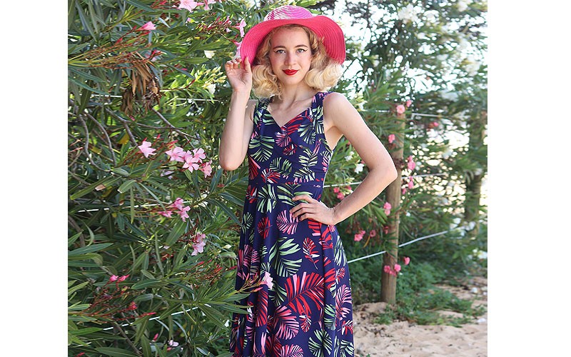 Tara Dress - Navy Tropical Palm