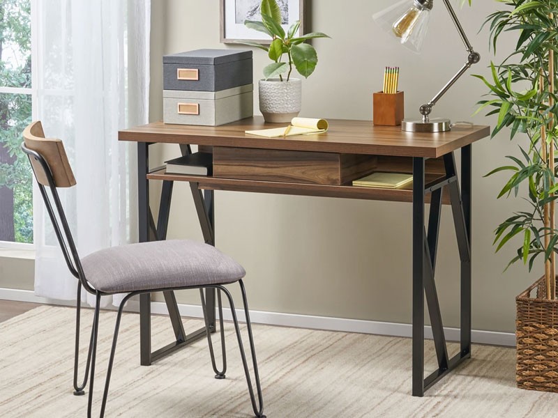 Janet Modern Industrial Iron Frame Writing Desk with Drawer