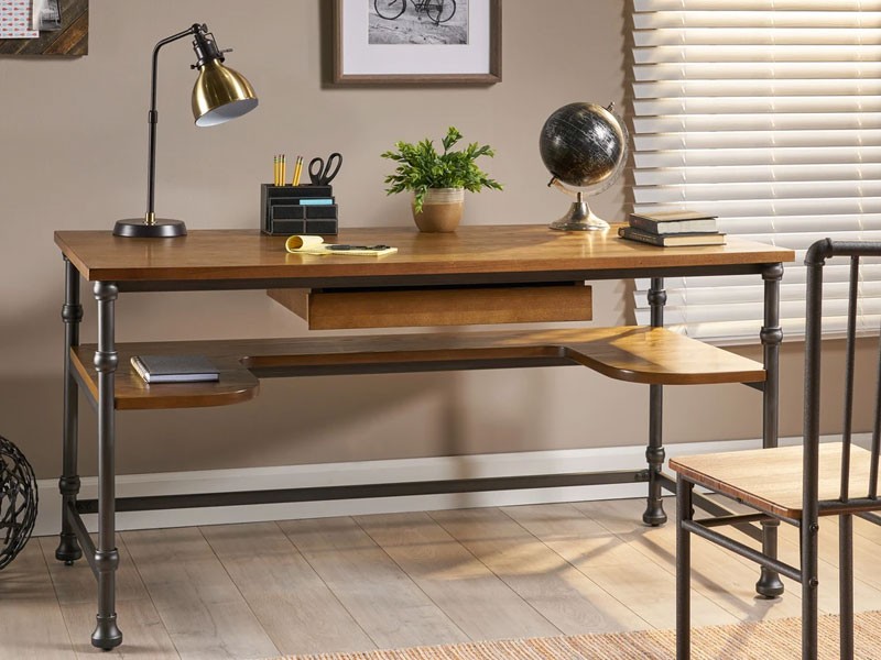 Loster Industrial Faux Ash Wood Overlay Home Office Desk