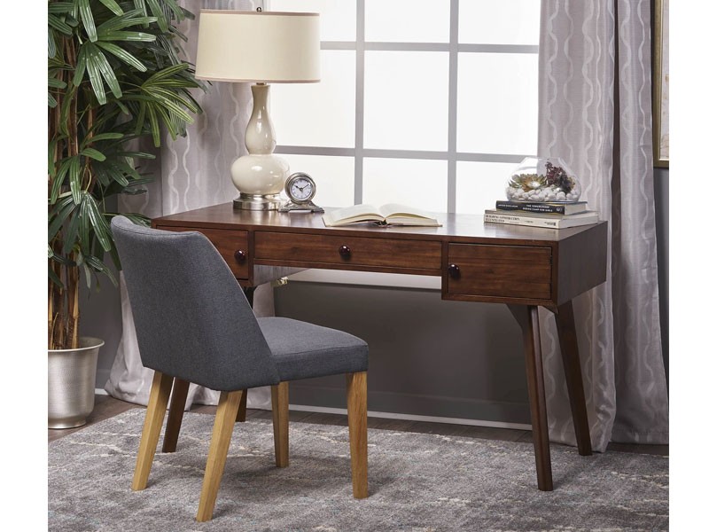 Quintone Mid-Century Walnut Finish Acacia Wood Desk with Storage