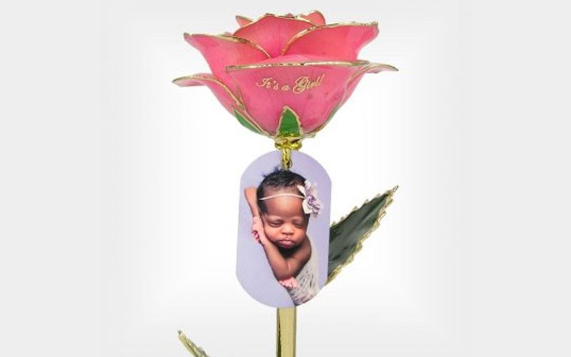 Personalized It's A Girl Photo Rose, Stand & Gift Box