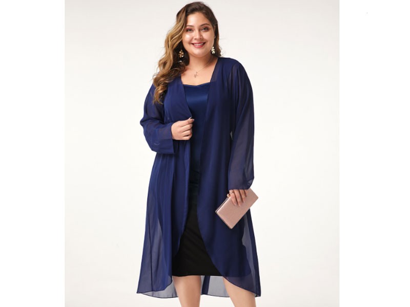 Plus Size Women's Long Sleeve Chiffon Cardigan and Gradient Dress