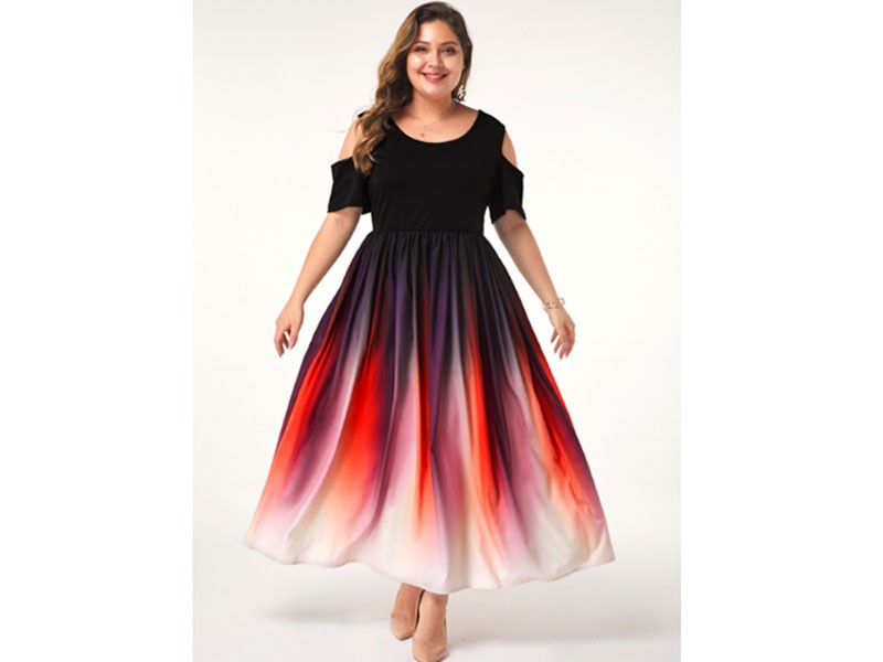 Plus Size Women's Cold Shoulder Half Sleeve Gradient Dress