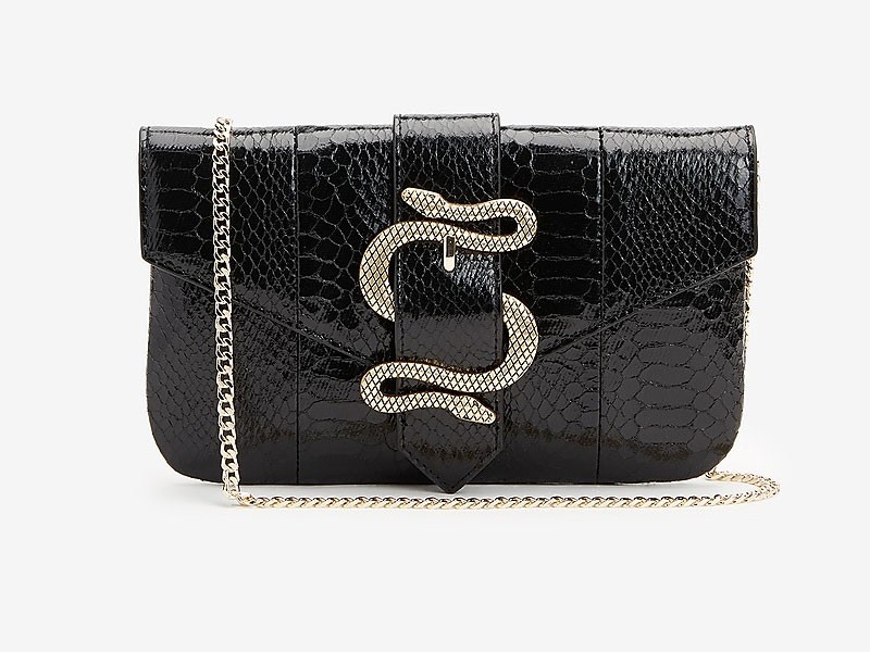 Women's Gold Snake Buckle Fold-Over Clutch