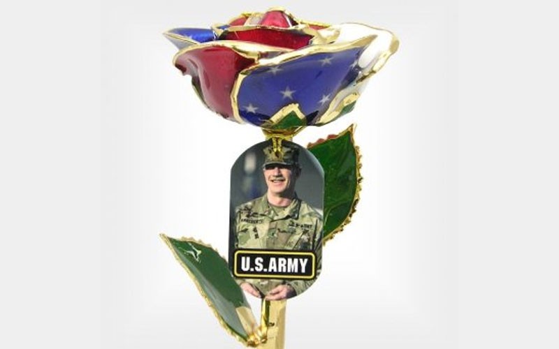 Military Logo & Photo on Gold Rose with Stand & Gift Box