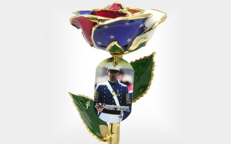 Military Academy Photo Gold Rose with Stand & Gift Box