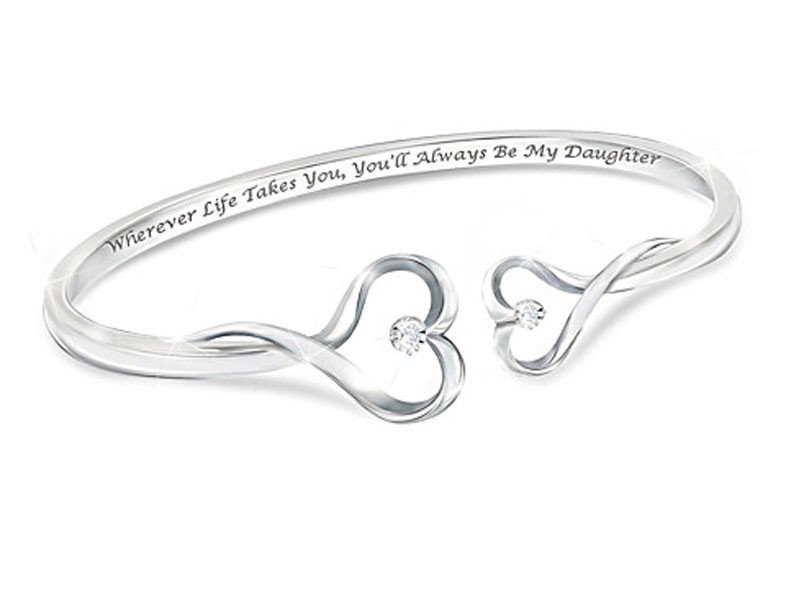 Always My Daughter Engraved Heart-Shaped Diamond Bracelet