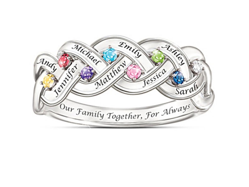 Together For Always Engraved Birthstone Family Ring