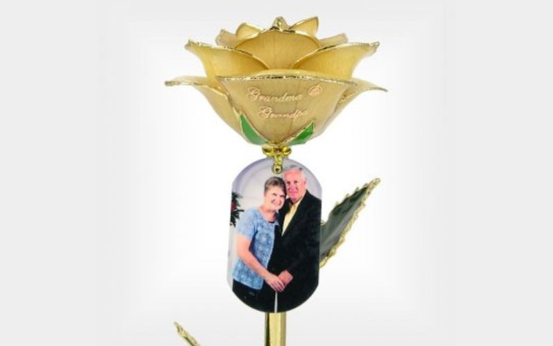 Personalized Grandparents Photo Rose, Stand & Gift Box