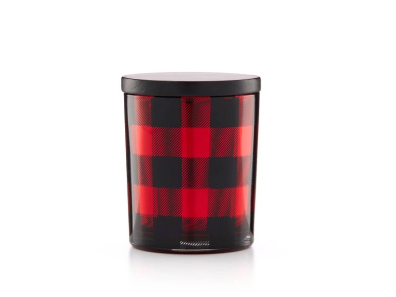 Candle Red & Black Plaid Glass Votive