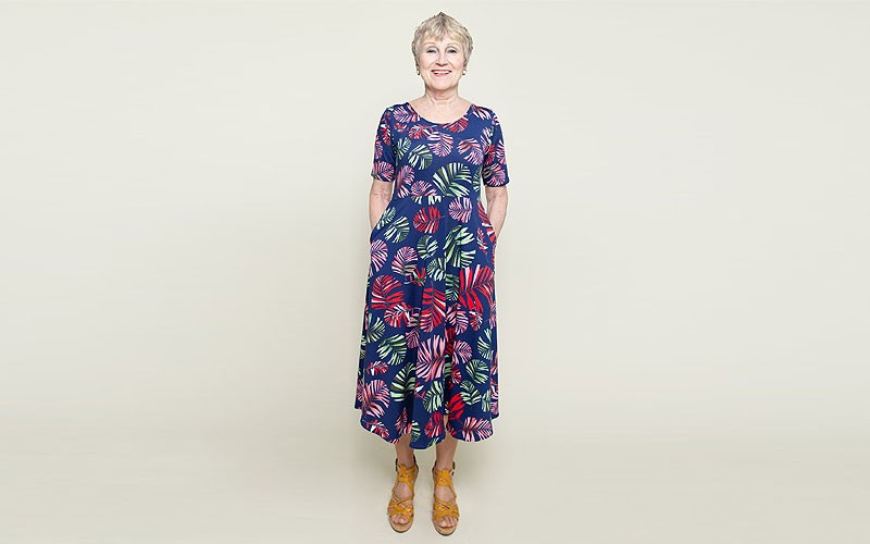 Maria Dress - Navy Tropical Palm