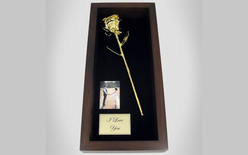 11-Inch Gold Plated Rose & Photo in Personalized Shadow Box