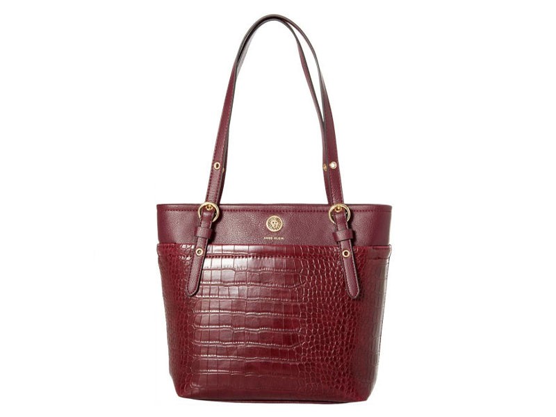 Anne Klein Croco Pocket Tote Oxblood